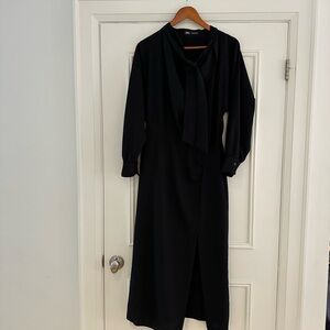 ZaraBlack Tie-Neck Long Sleeve Dress (Chloe esque)